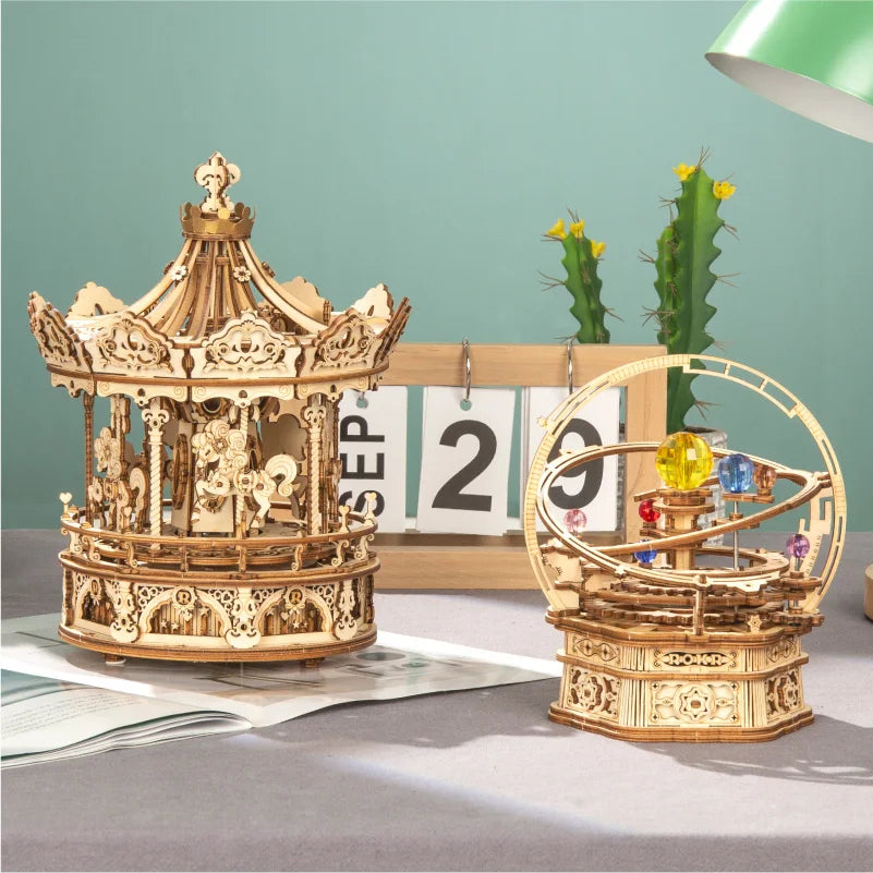 Robotime 3D Wooden Puzzle 336pcs Rotatable DIY Assembly Music Box