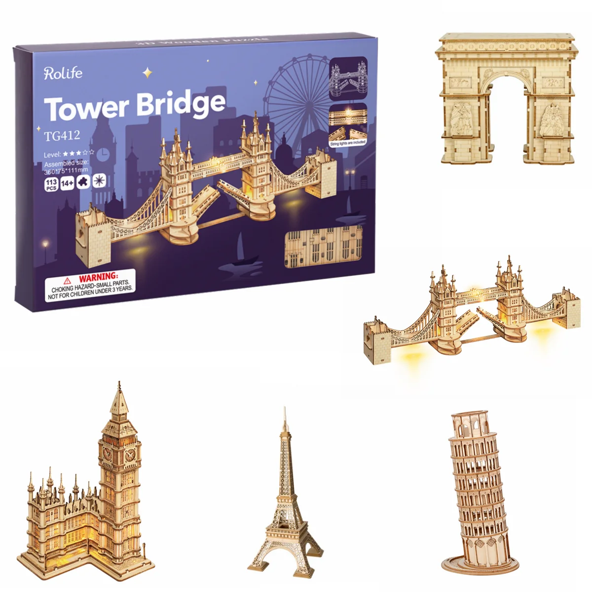 Robotime 3D Wooden Puzzle Game Big Ben Bridge Building