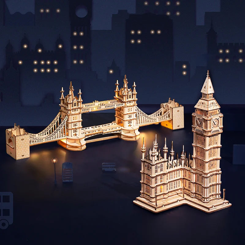 Robotime 3D Wooden Puzzle Game Big Ben Bridge Building