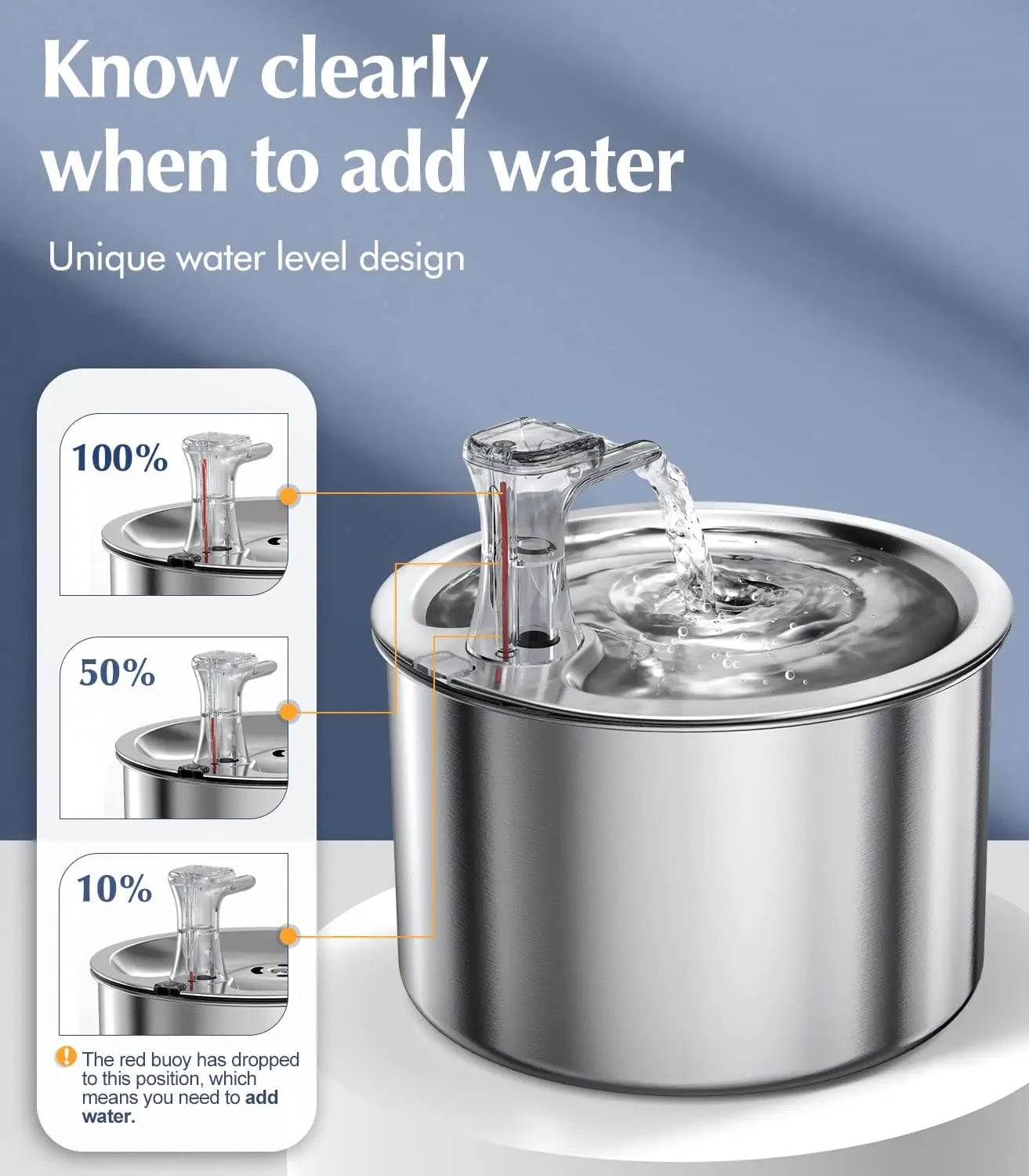 2L stainless steel pet water dispenser fountain