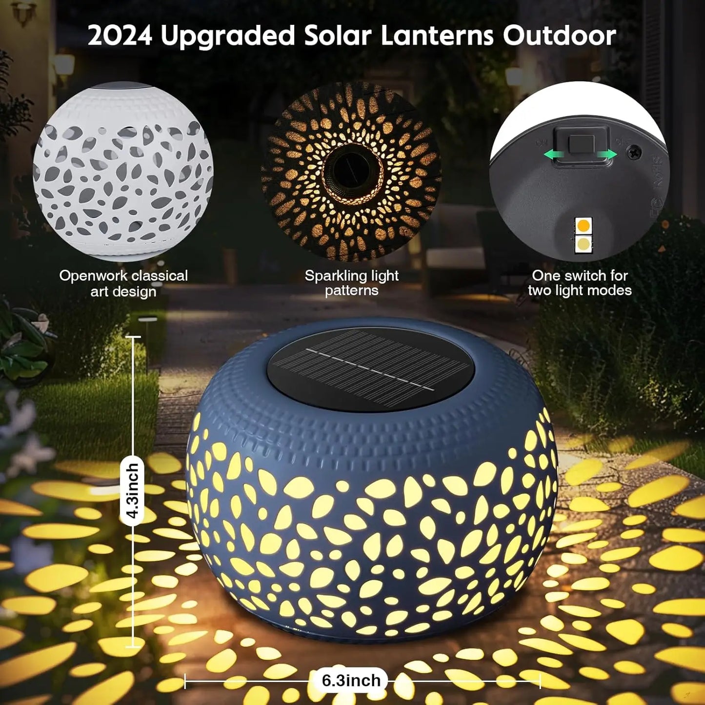 1/2 Pack Solar Outdoor, White Metal LED Solar Lantern