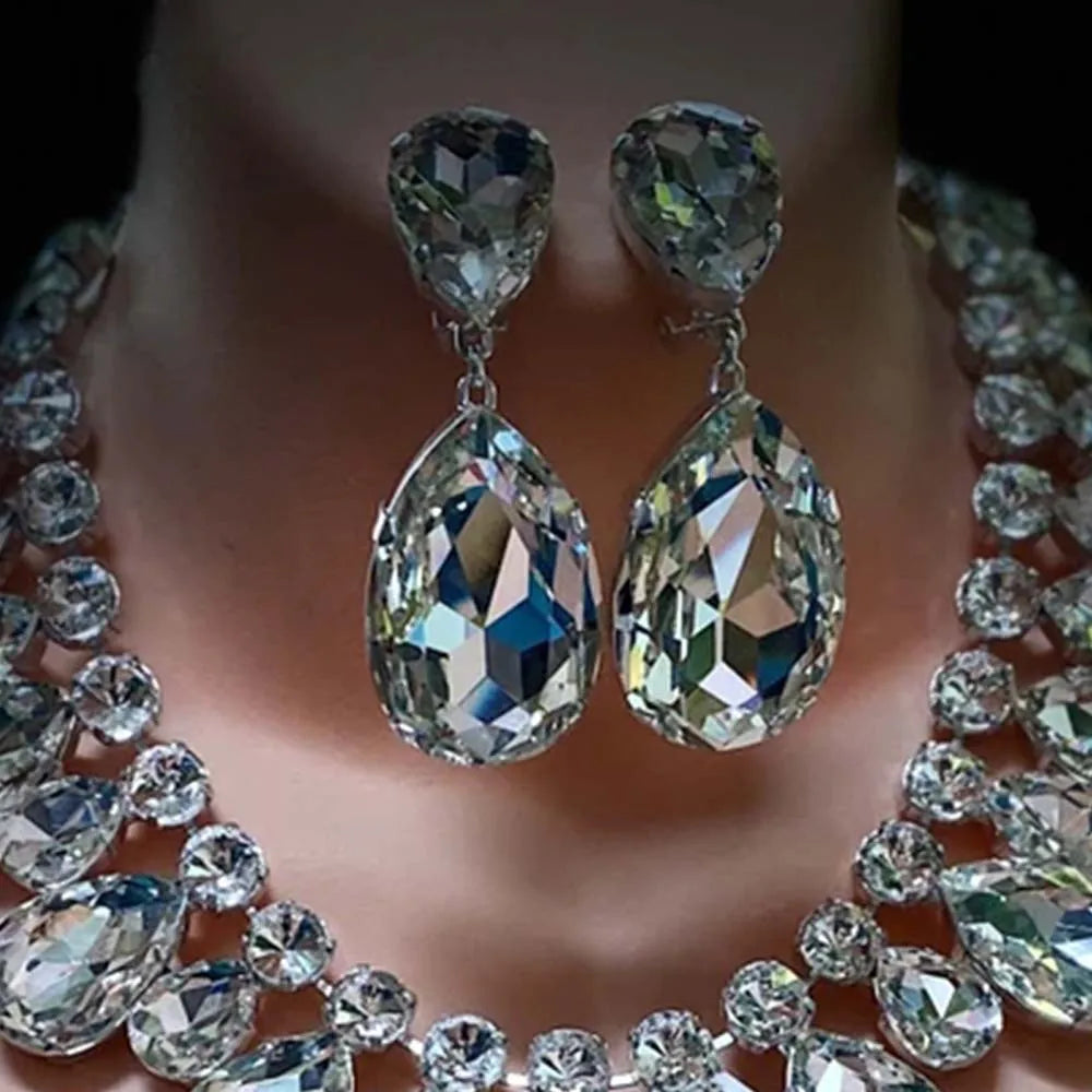 Teardrop Necklace Set for Women Crystal Adjustable