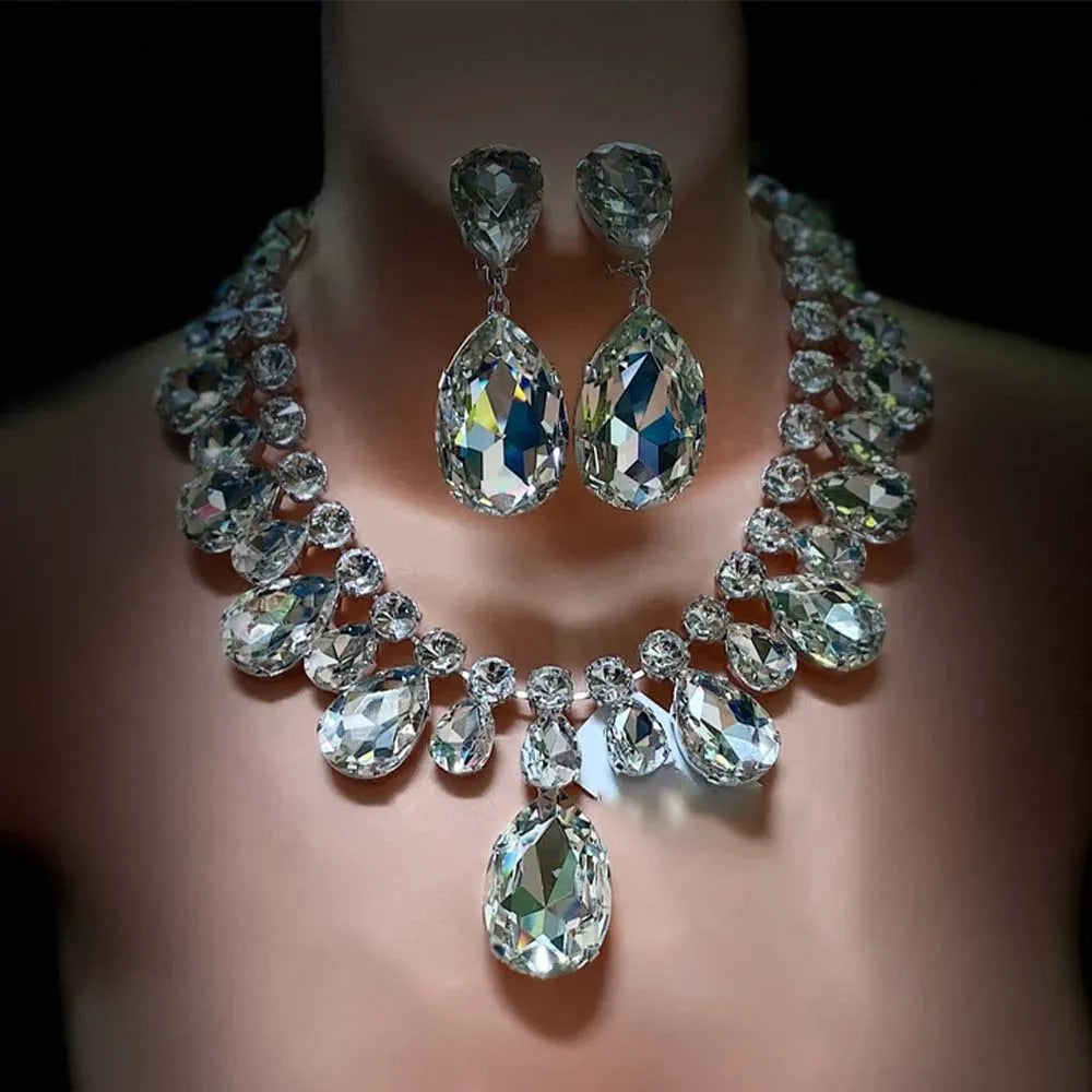 Teardrop Necklace Set for Women Crystal Adjustable