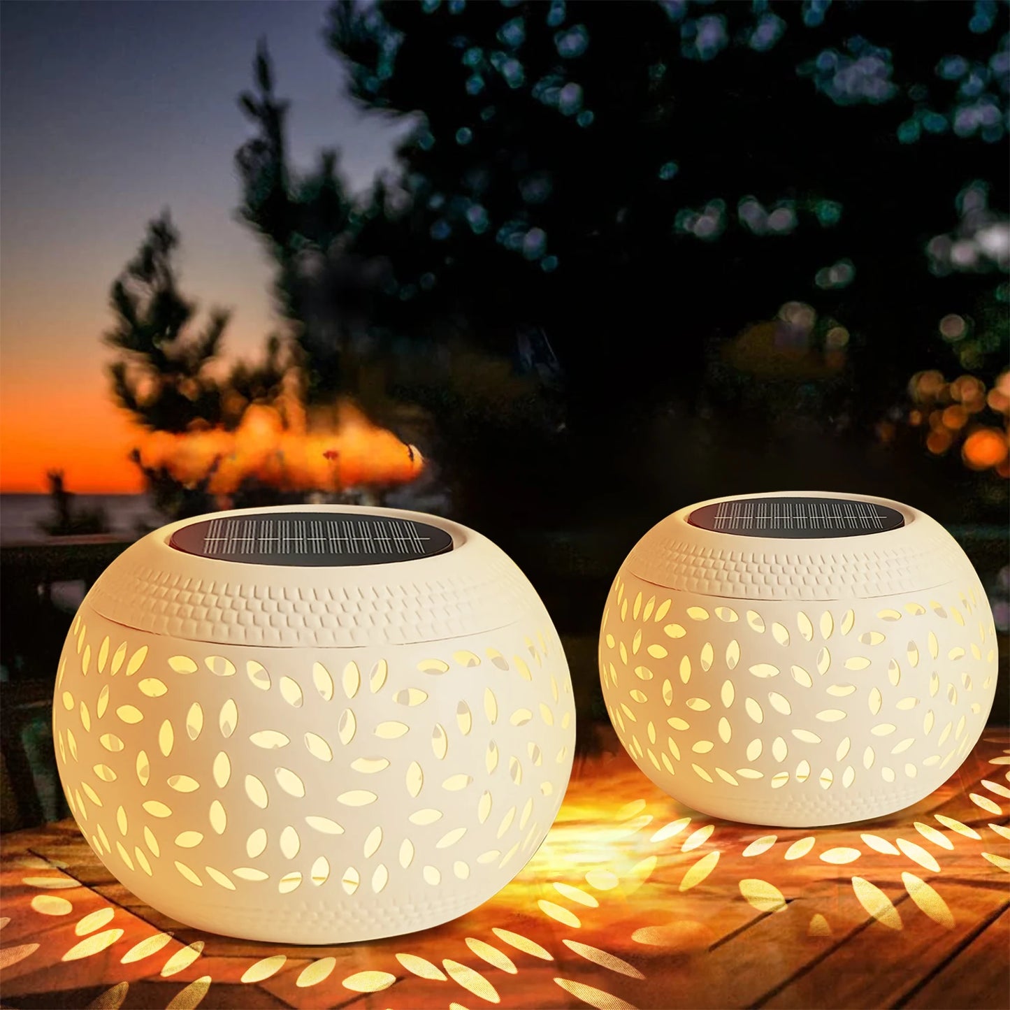 1/2 Pack Solar Outdoor, White Metal LED Solar Lantern