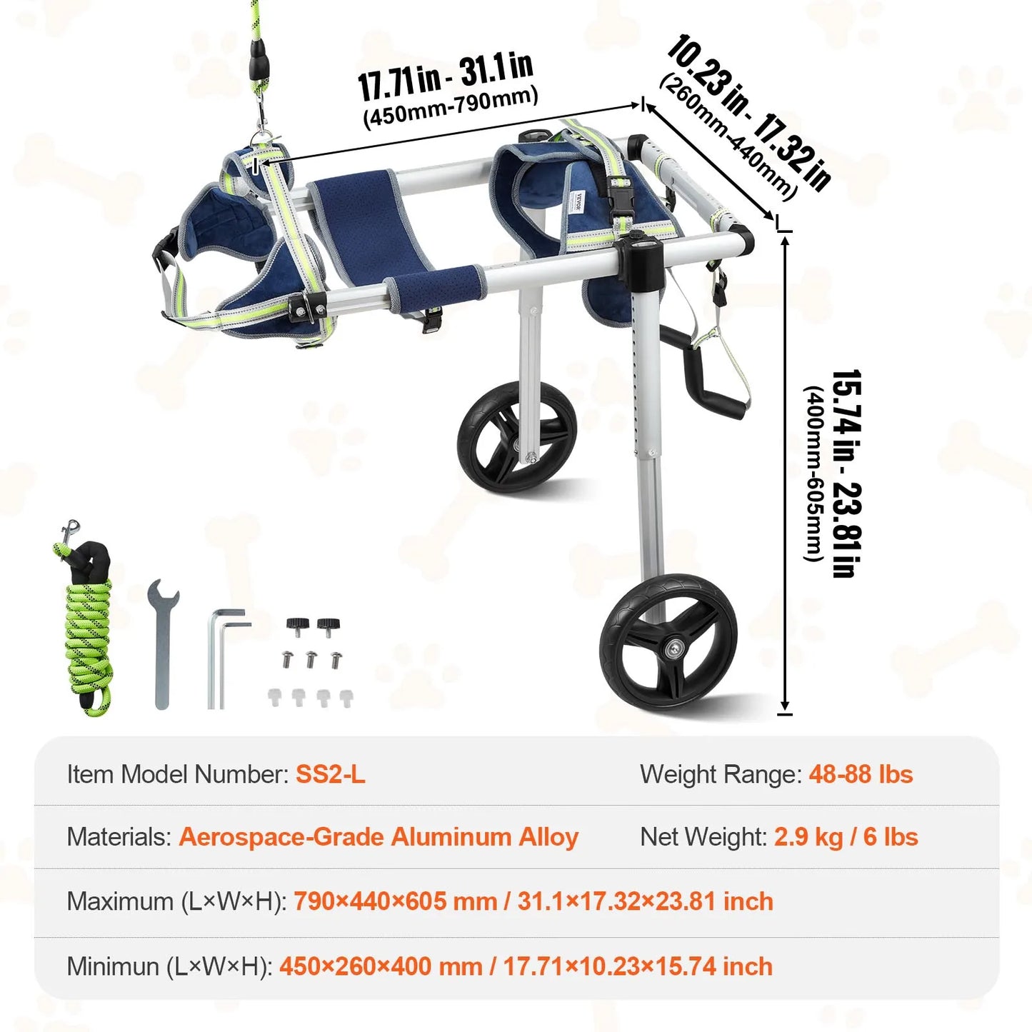 2 Wheels Dog Wheelchair for Back Legs, Cart/Wheelchair