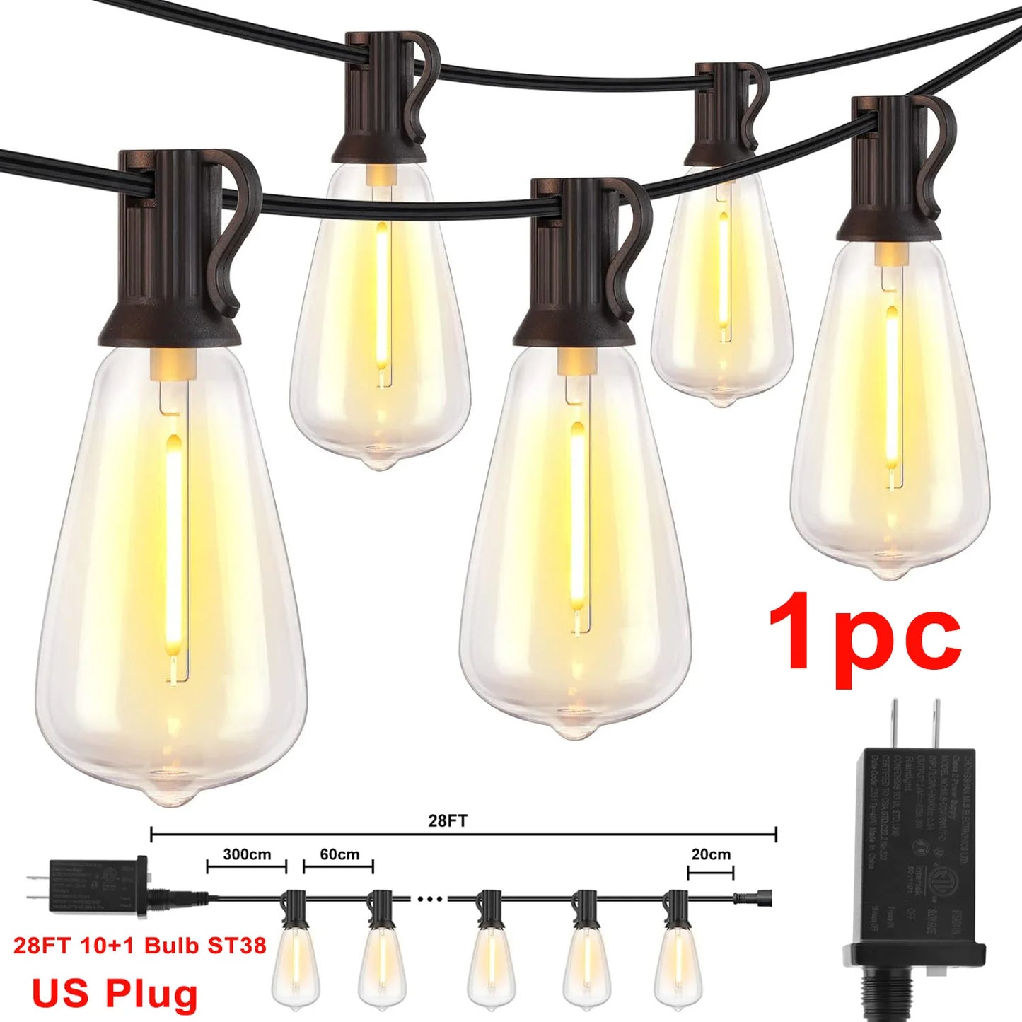 1/2/3pcs 28FT String Lights Outdoor, Patio Lights Garden Lamp
