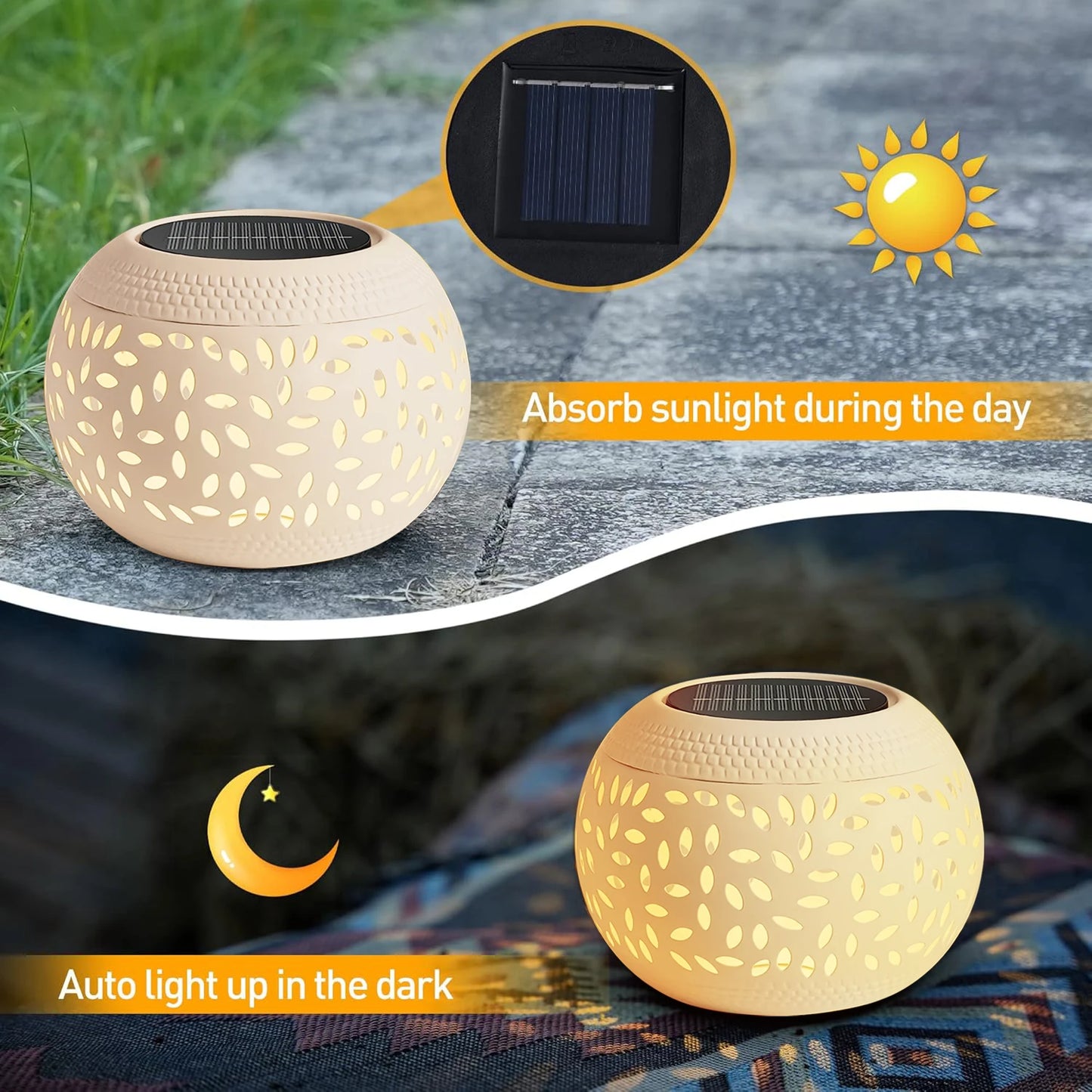 1/2 Pack Solar Outdoor, White Metal LED Solar Lantern