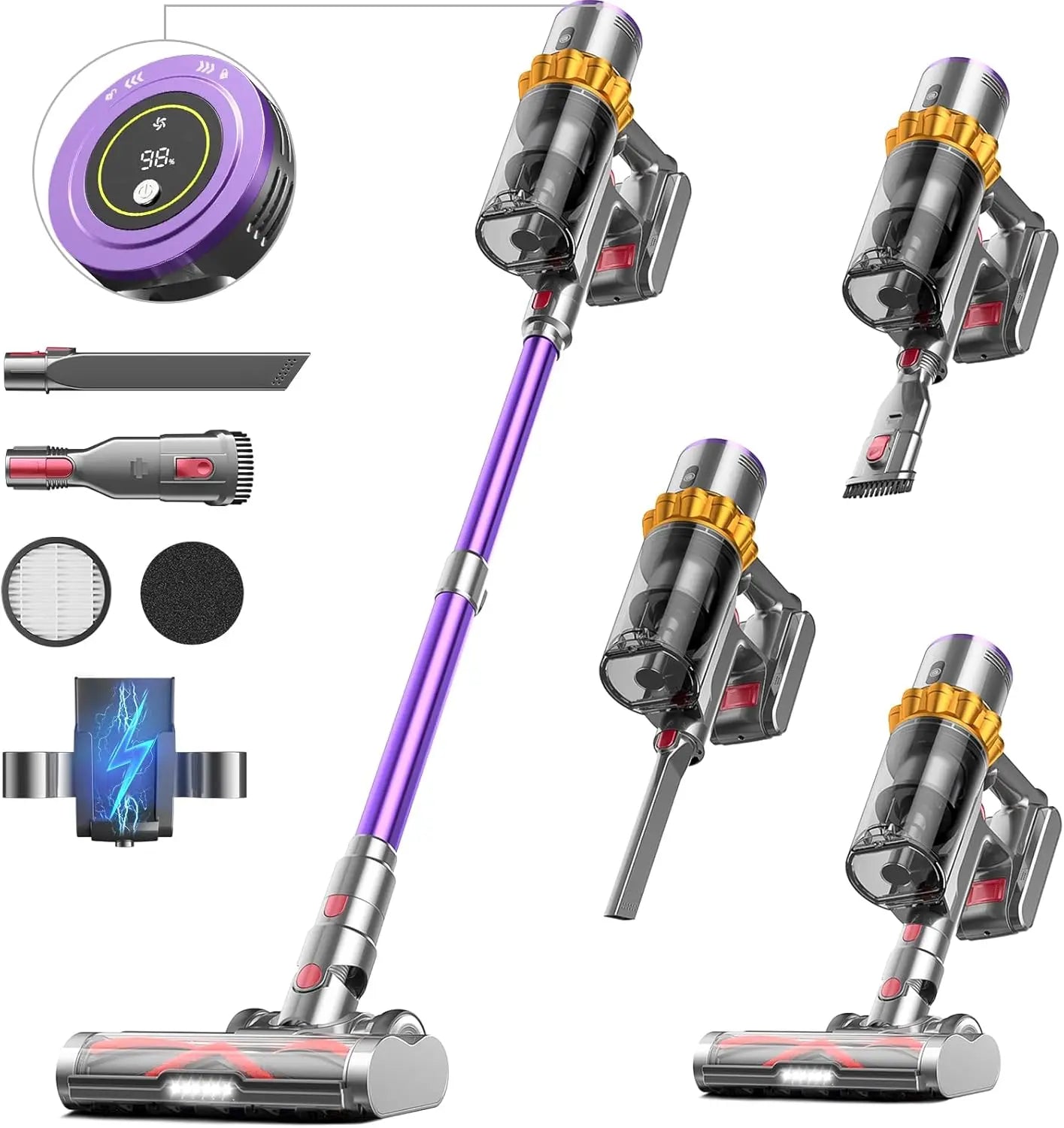 550W/45Kpa/ 65Mins Vacuum Cordless, Low Noise, Wall Mount Charging