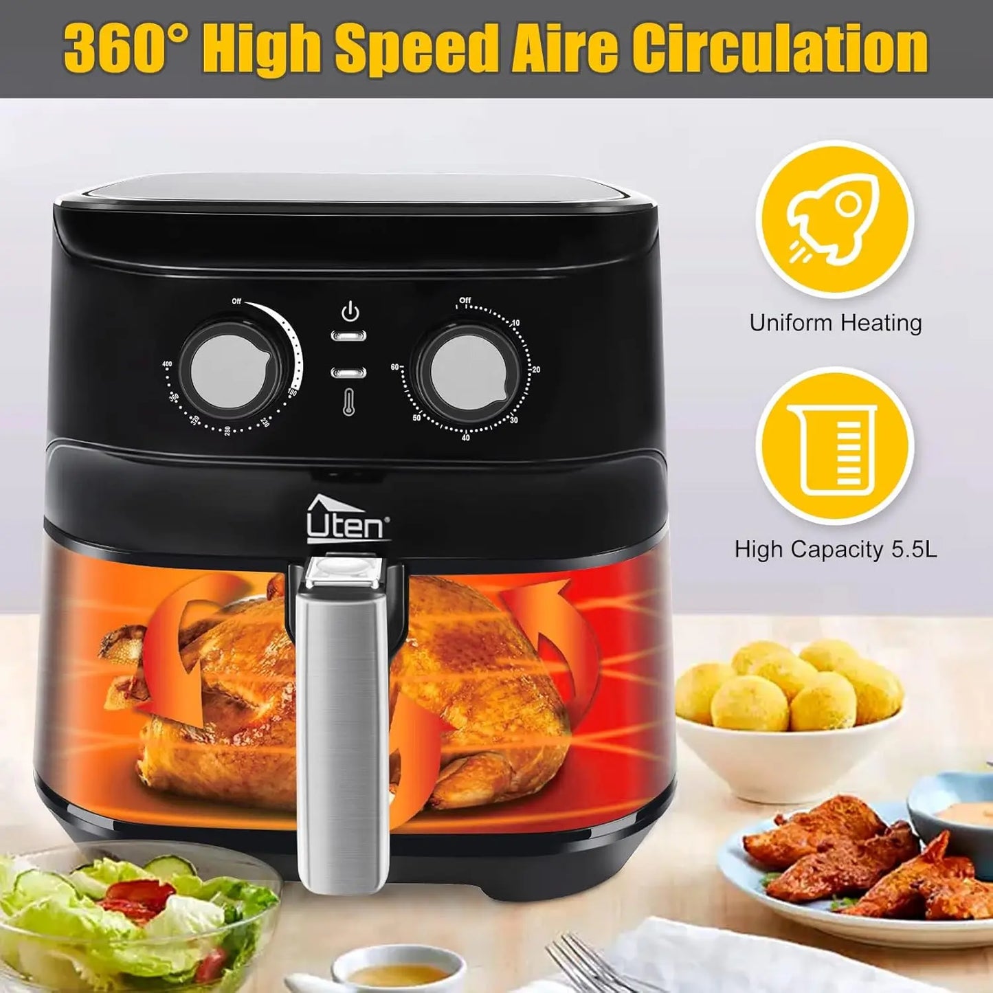Air Fryer 5.8Qt/5.5L - Electric Airfryer with Temperature Control, Timer, Non-Stick Fry Basket, 1700W High-power, Fast Oven Oil