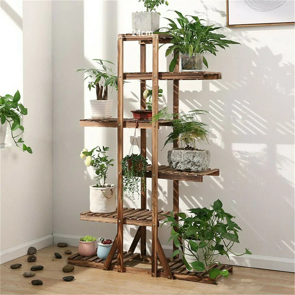 52" Tall 6 Tier Wood Plant Stand Flower Rack