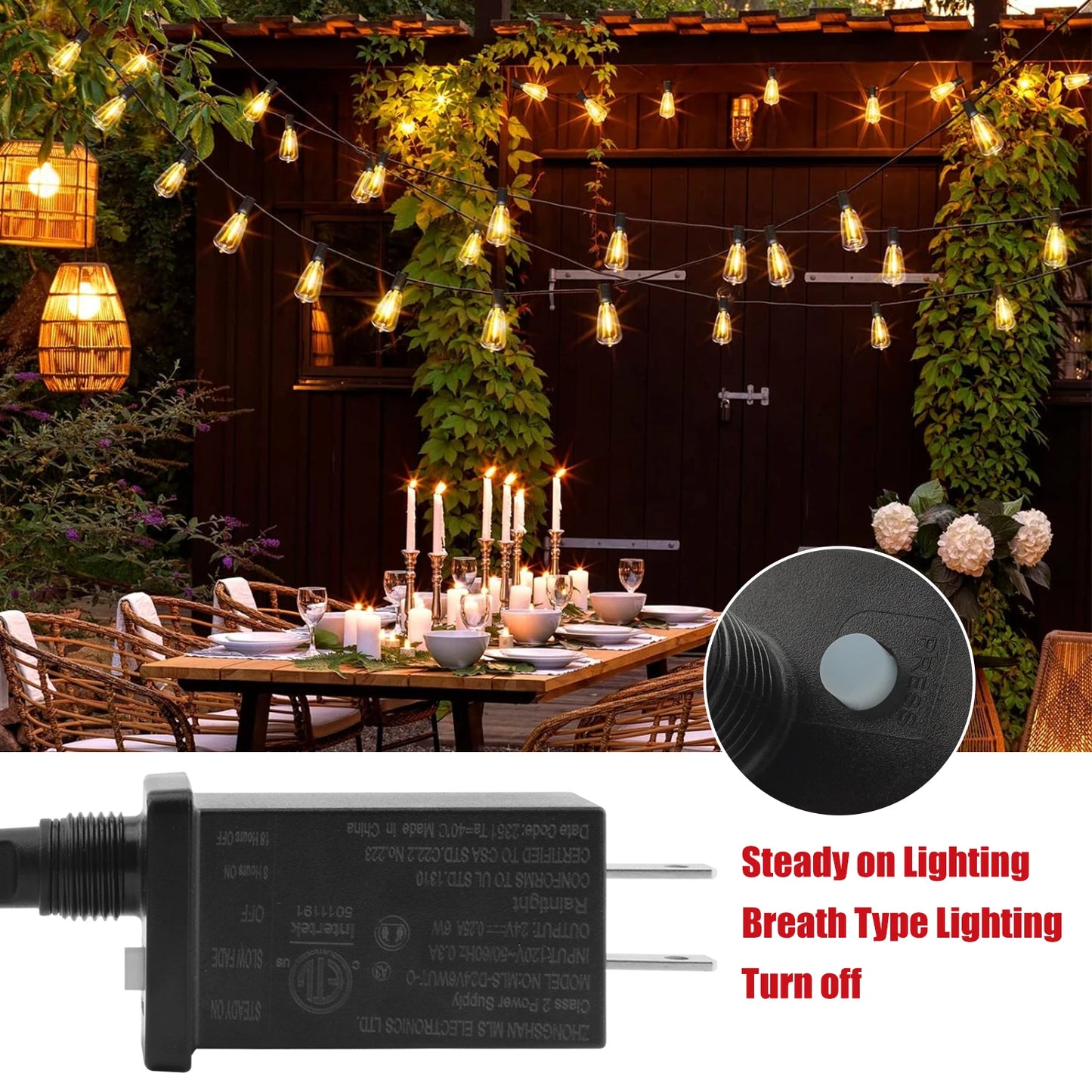 1/2/3pcs 28FT String Lights Outdoor, Patio Lights Garden Lamp