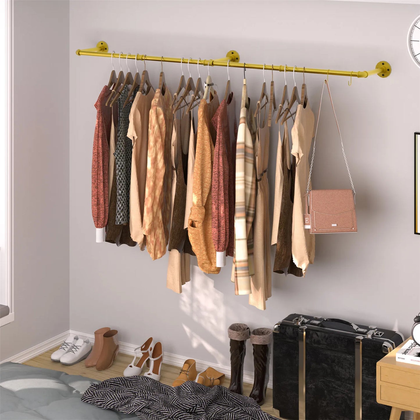 Industrial Pipe Clothes Hanging Rack: Wall Mounted