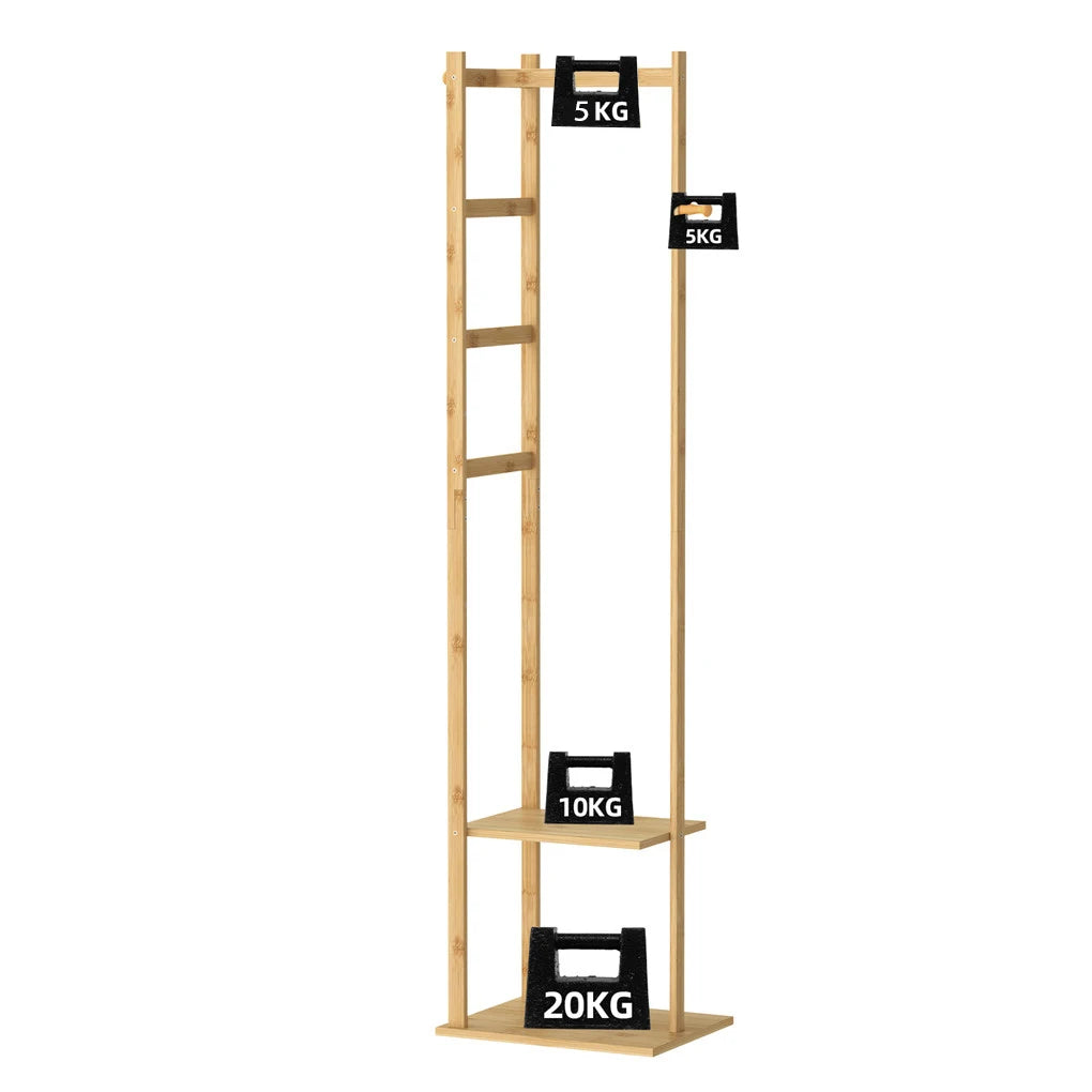 Bamboo Garment Clothes Rack , Shelf Hanging Hooks