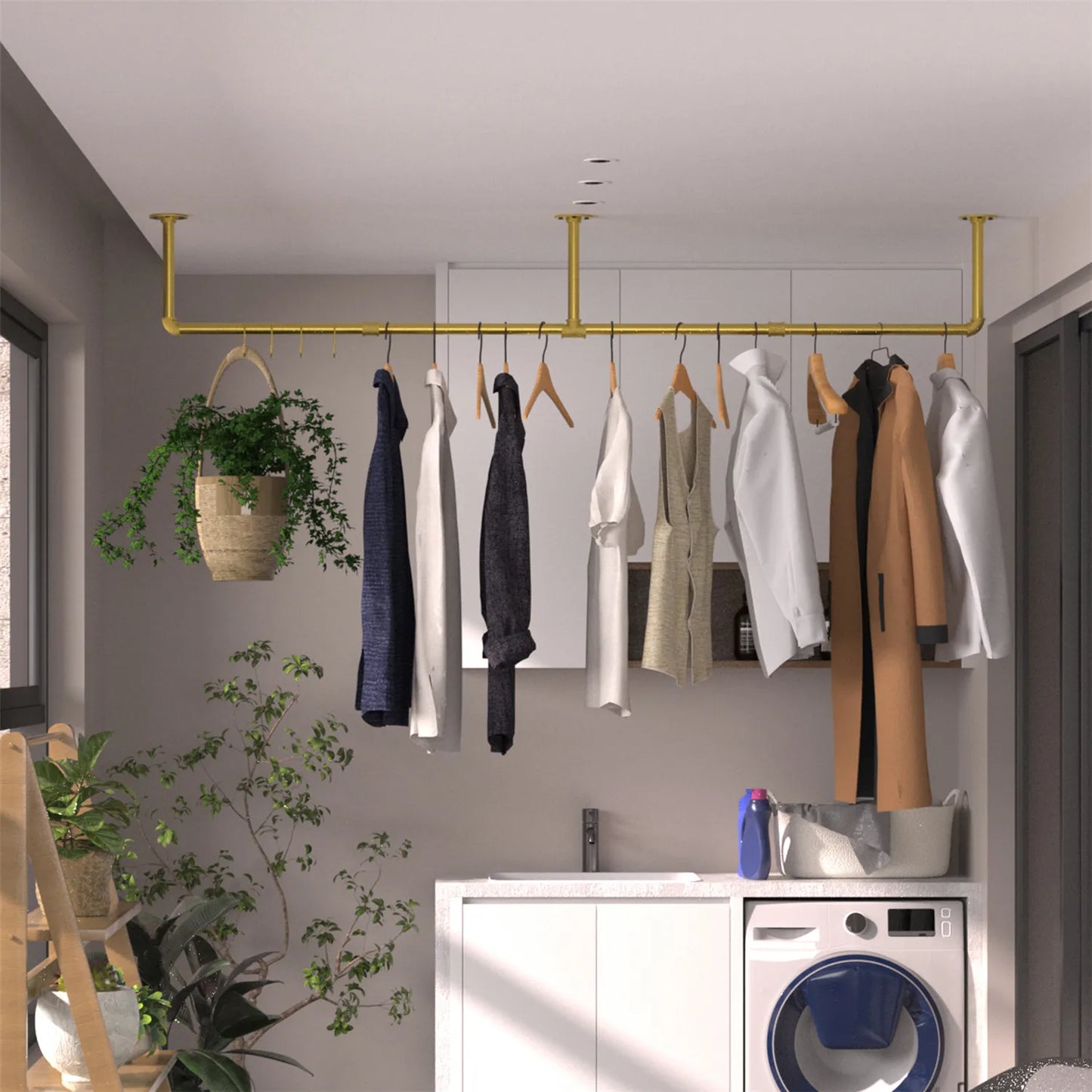 Industrial Pipe Clothes Hanging Rack: Wall Mounted