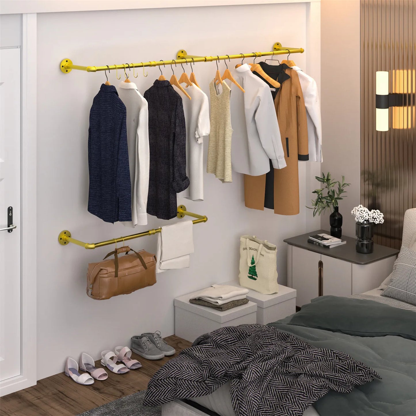 Industrial Pipe Clothes Hanging Rack: Wall Mounted
