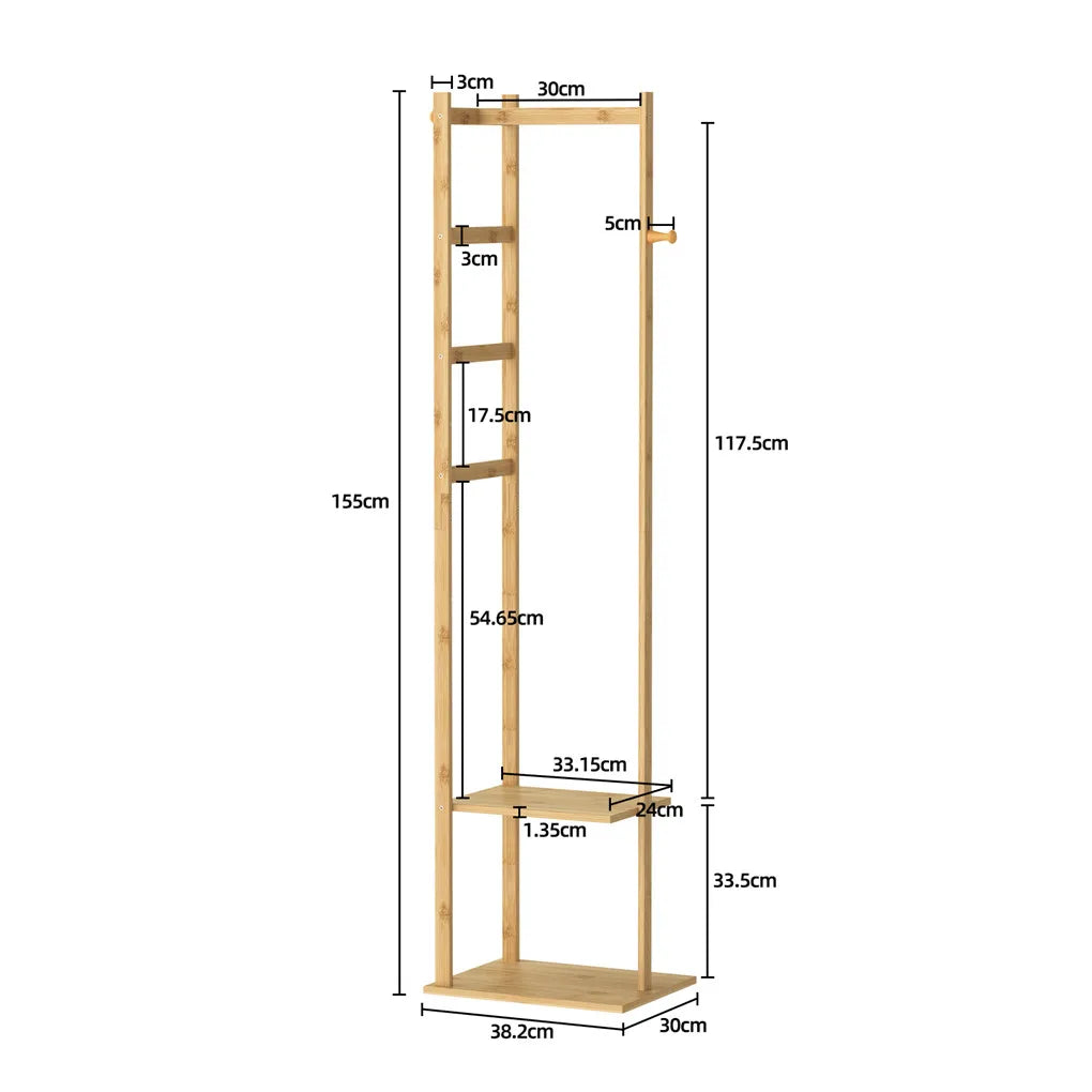 Bamboo Garment Clothes Rack , Shelf Hanging Hooks
