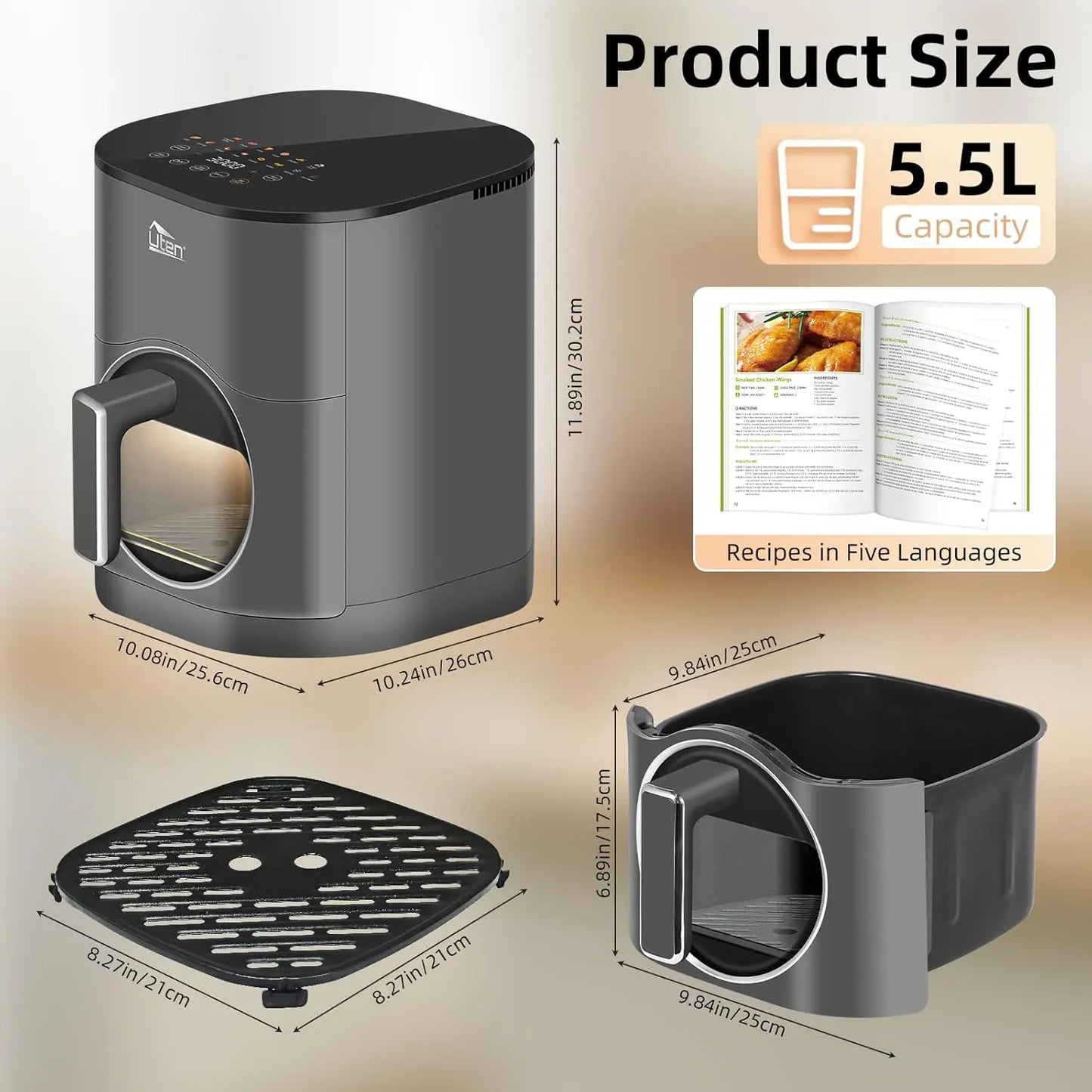 Air Fryer 5.8Qt/5.5L - Electric Airfryer with Temperature Control, Timer, Non-Stick Fry Basket, 1700W High-power, Fast Oven Oil