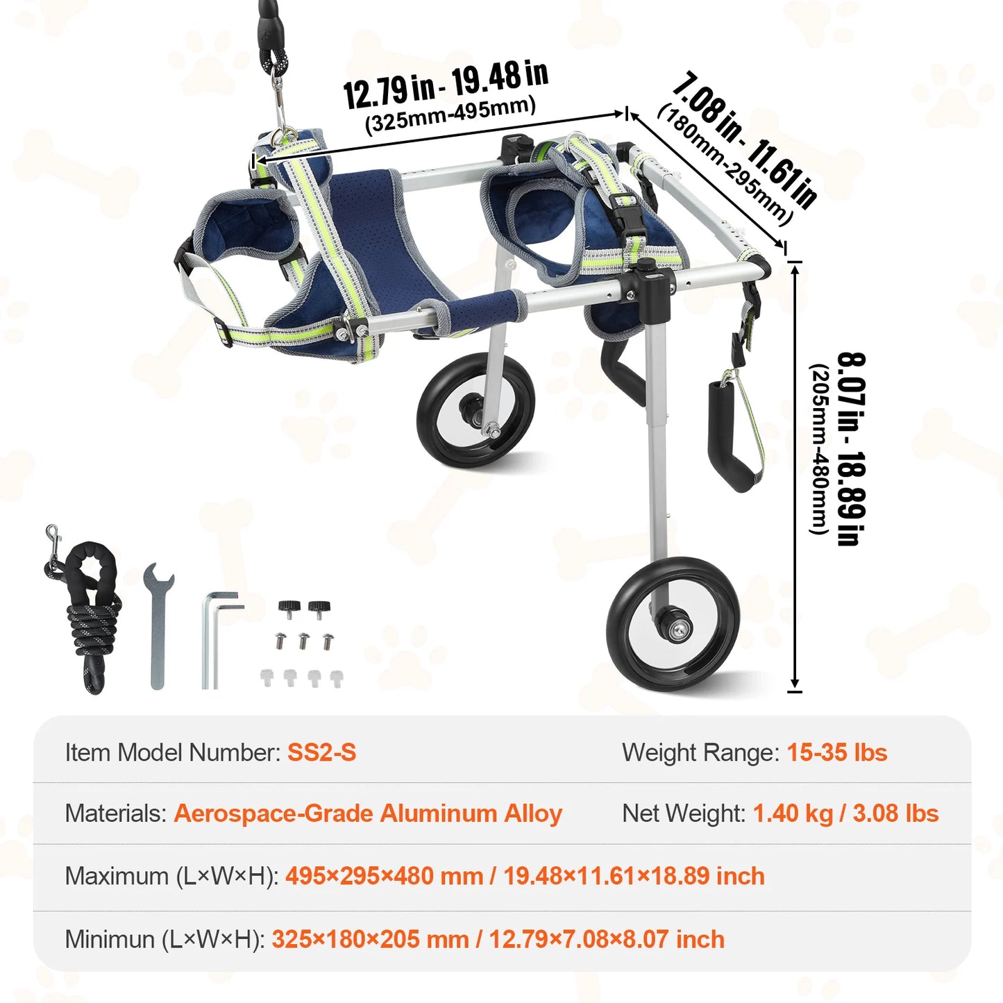 2 Wheels Dog Wheelchair for Back Legs, Cart/Wheelchair