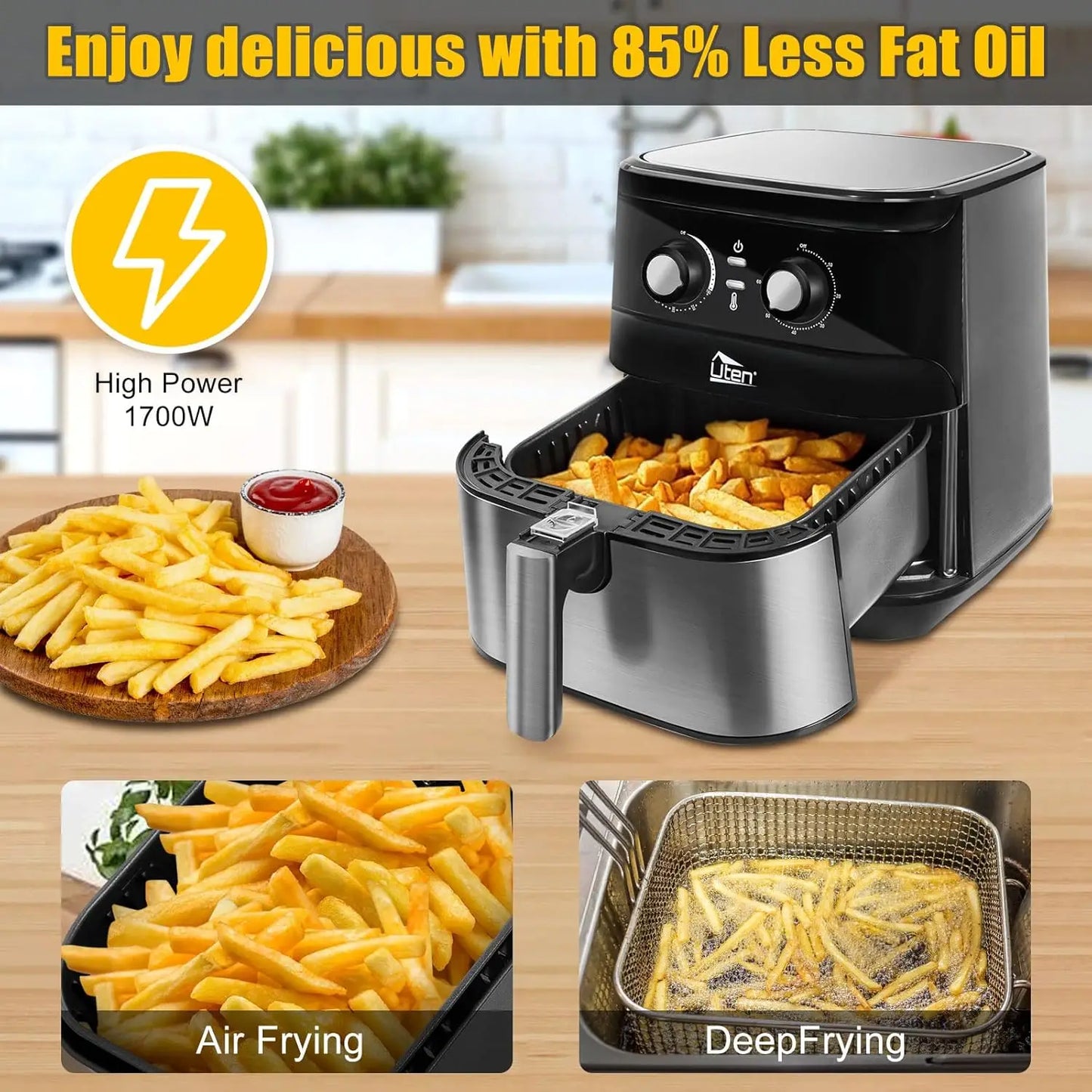 Air Fryer 5.8Qt/5.5L - Electric Airfryer with Temperature Control, Timer, Non-Stick Fry Basket, 1700W High-power, Fast Oven Oil