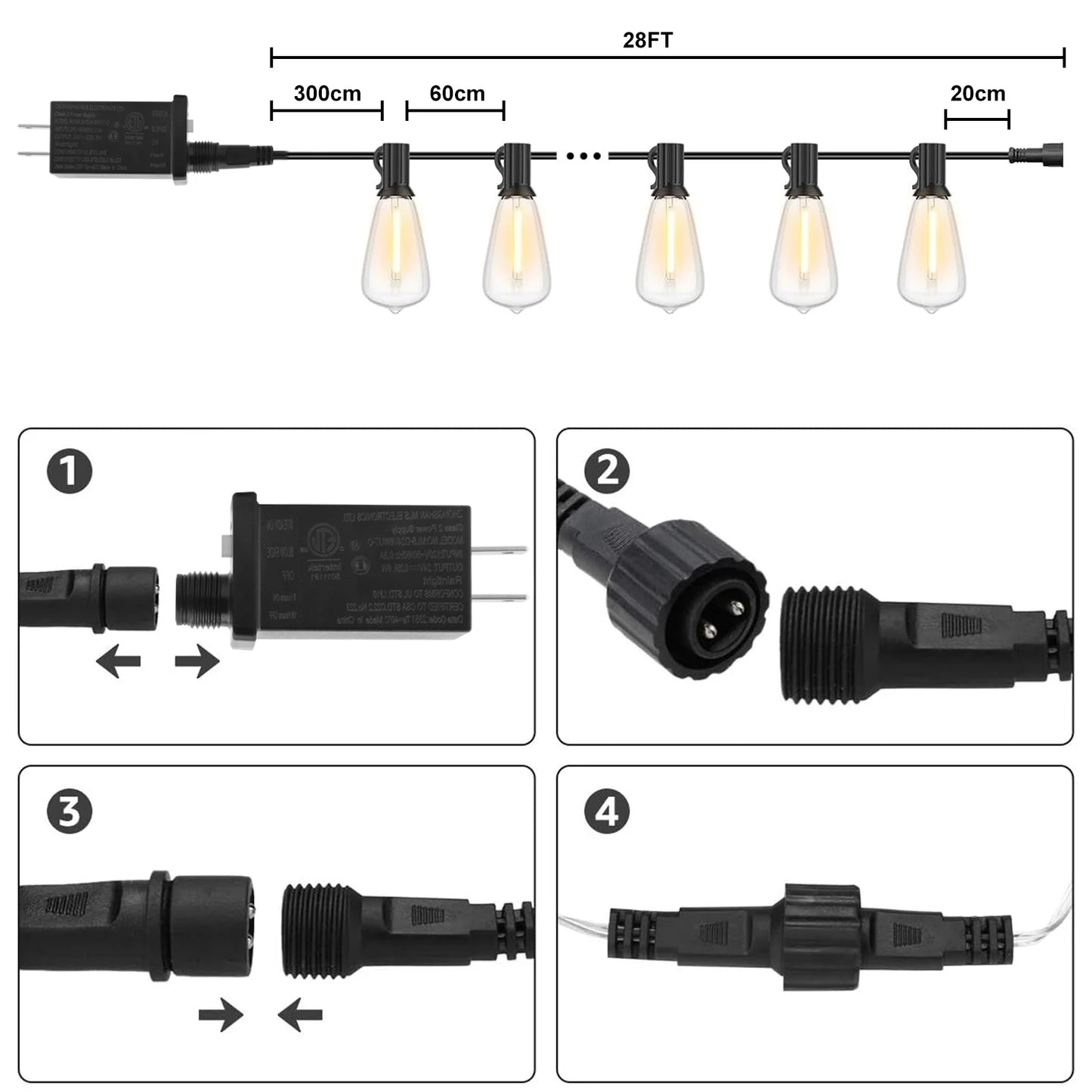 1/2/3pcs 28FT String Lights Outdoor, Patio Lights Garden Lamp
