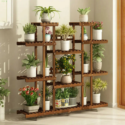Large 11 Tiered Wood Plant Stand Office Indoor/Outdoor