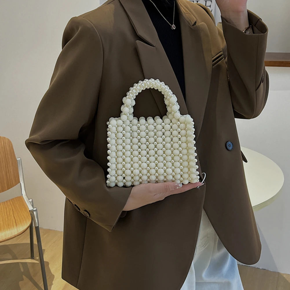 Women Pearl Handmade Beaded Handbags Ladies  Purse