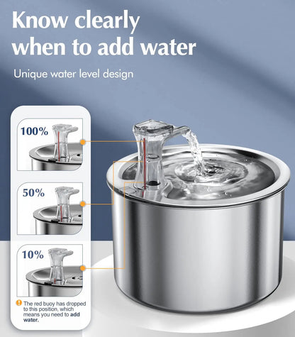 2L stainless steel pet water dispenser fountain