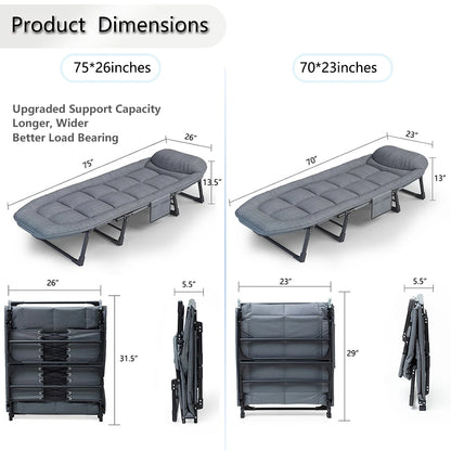 Sleeping Cot, 6 Positions, Portable & Foldable Bed, Mattress, Pillow,