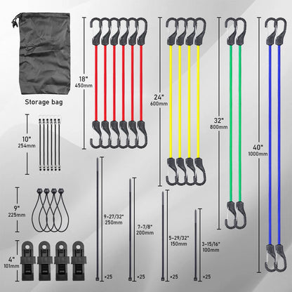 28pcs/32pcs/129pcs Bungee Cords Multiple lengths of Bungee Cord With Hooks, Ties