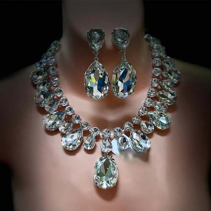 Teardrop Necklace Set for Women Crystal Adjustable