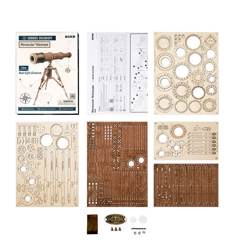 Robotime Rokr 1:1 DIY 314pcs Telescopic Monocular Telescope Wooden Model