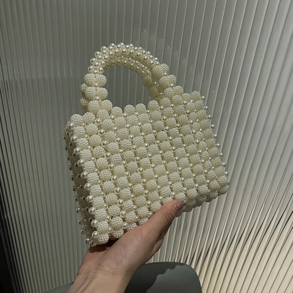 Women Pearl Handmade Beaded Handbags Ladies  Purse