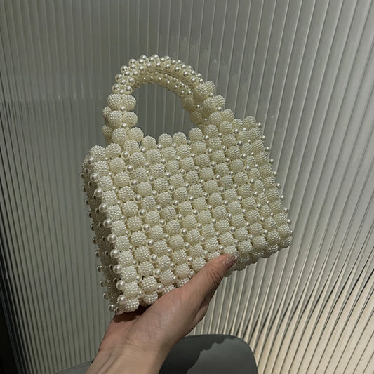 Women Pearl Handmade Beaded Handbags Ladies  Purse