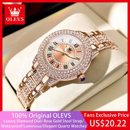 Diamond Wristwatch Elegant Stainless Steel Waterproof Quartz Luxury