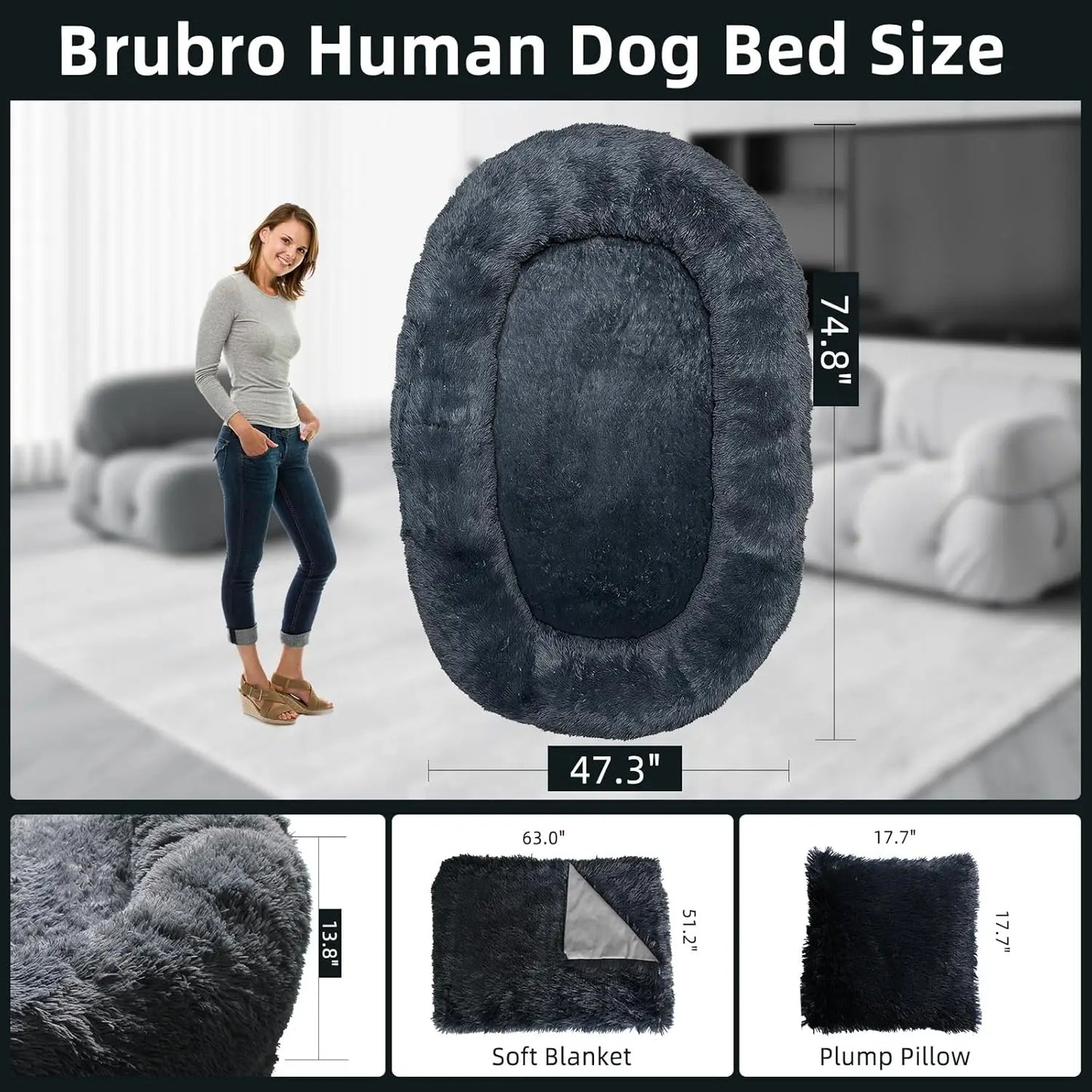 Dog/People Bed 74.8"x47.3"x13.8" Removable Washable Faux Fur