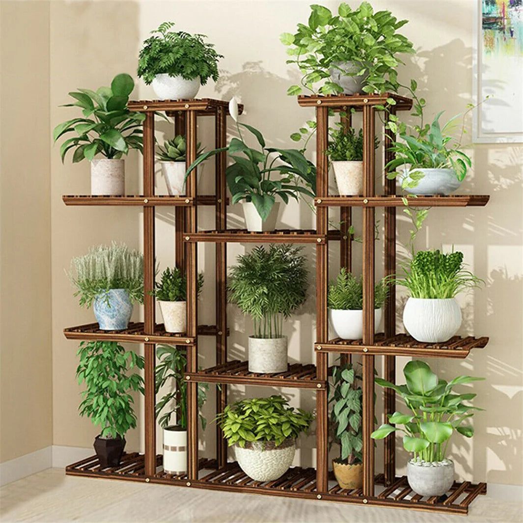 Large 11 Tiered Wood Plant Stand Office Indoor/Outdoor