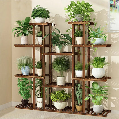 Large 11 Tiered Wood Plant Stand Office Indoor/Outdoor