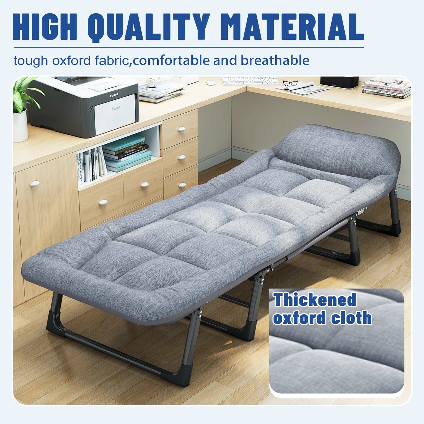 Sleeping Cot, 6 Positions, Portable & Foldable Bed, Mattress, Pillow,