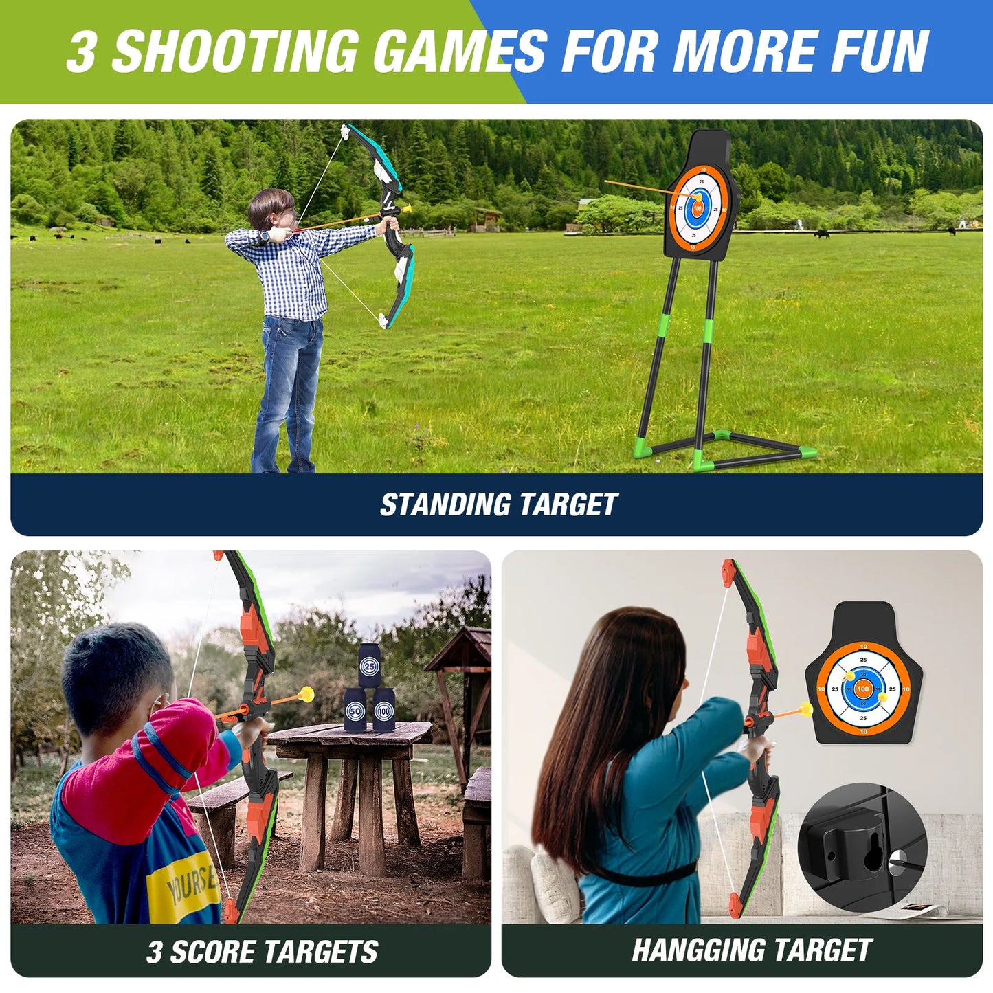 2 Pack Bow Arrow for Kids,  Archery Set w/24 Suction Cup Arrows