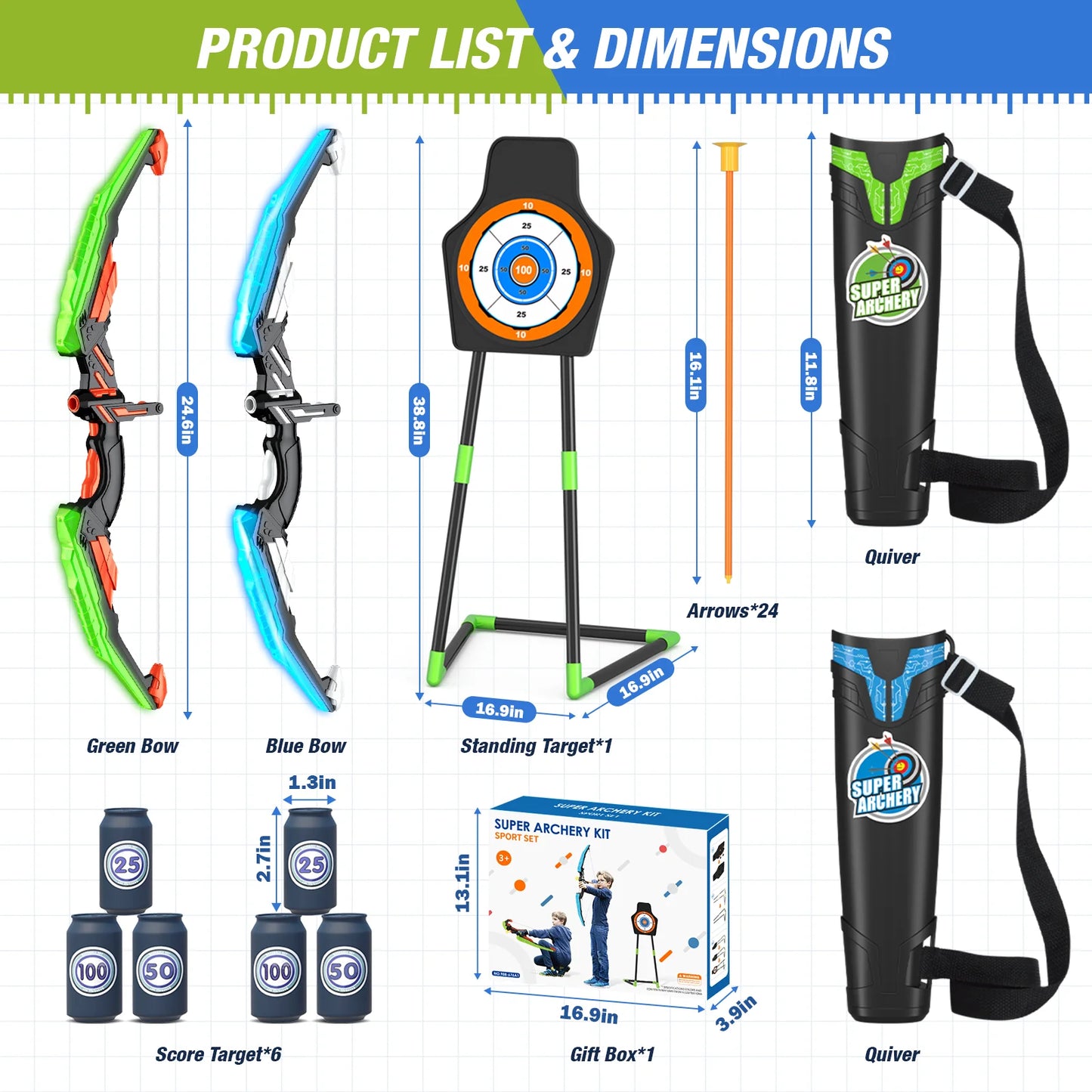 2 Pack Bow Arrow for Kids,  Archery Set w/24 Suction Cup Arrows