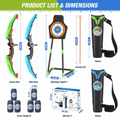 2 Pack Bow Arrow for Kids,  Archery Set w/24 Suction Cup Arrows
