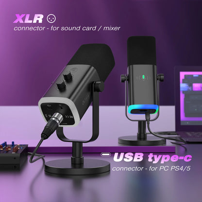 2025 USB/XLR Dynamic Microphone with Touch Mute Button, Headphone