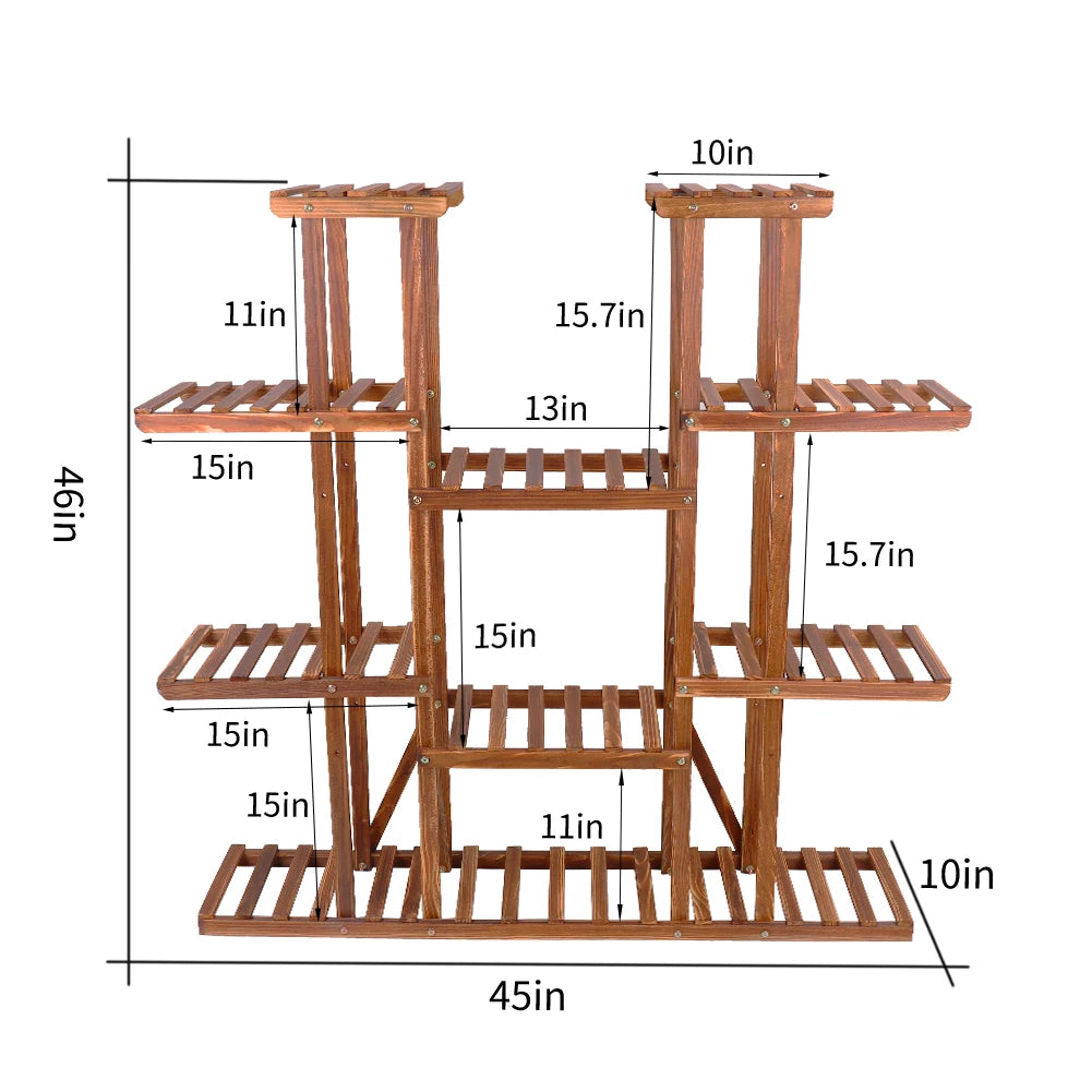 Large 11 Tiered Wood Plant Stand Office Indoor/Outdoor