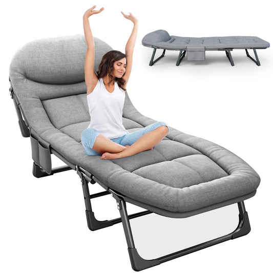 Sleeping Cot, 6 Positions, Portable & Foldable Bed, Mattress, Pillow,