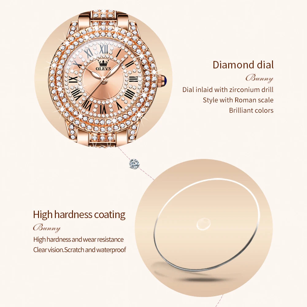 Diamond Wristwatch Elegant Stainless Steel Waterproof Quartz Luxury