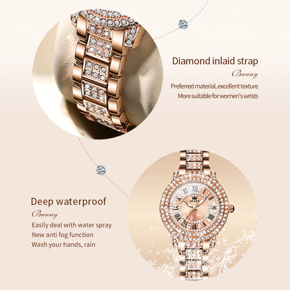 Diamond Wristwatch Elegant Stainless Steel Waterproof Quartz Luxury