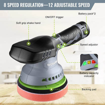 WORKPRO Cordless Car Polisher Detailing with 2 pcs 12V Rechargeable