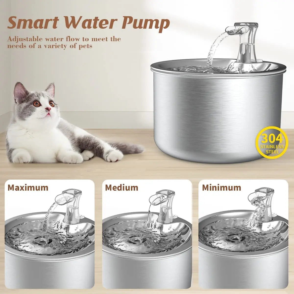 2L stainless steel pet water dispenser fountain