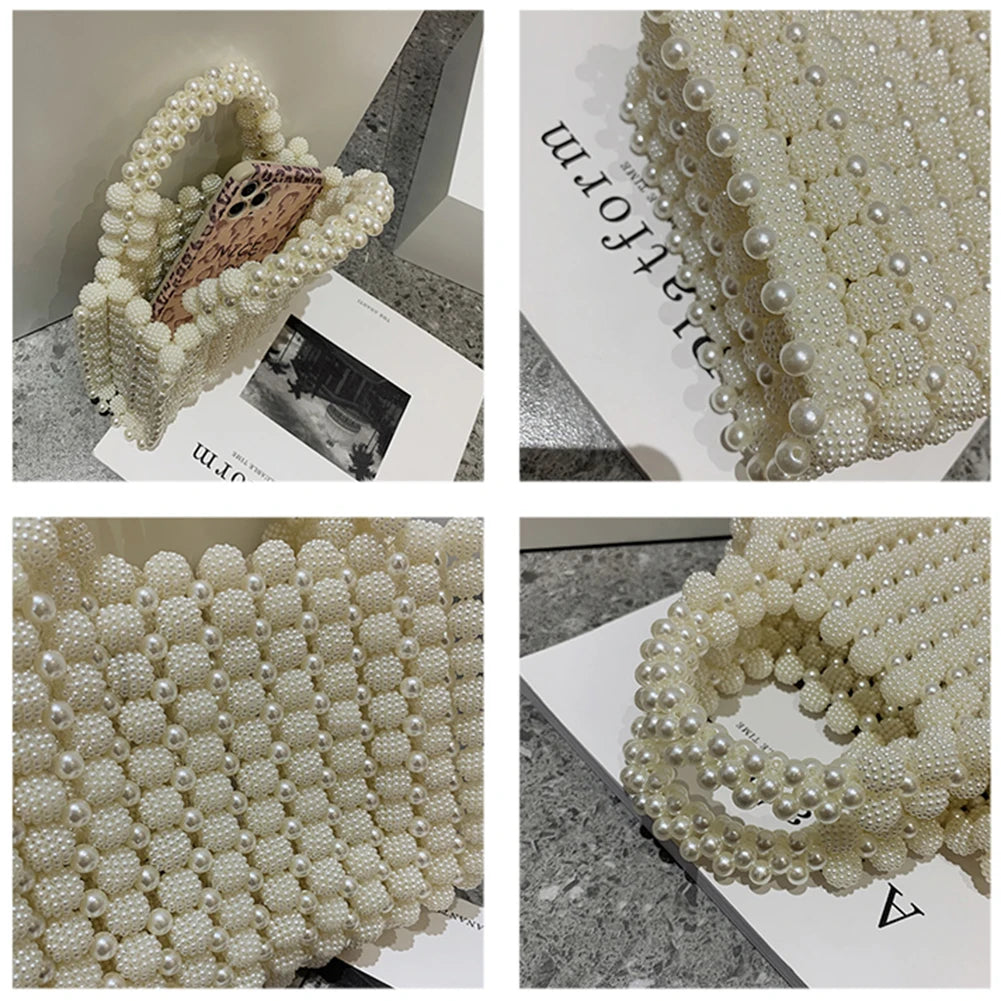 Women Pearl Handmade Beaded Handbags Ladies  Purse