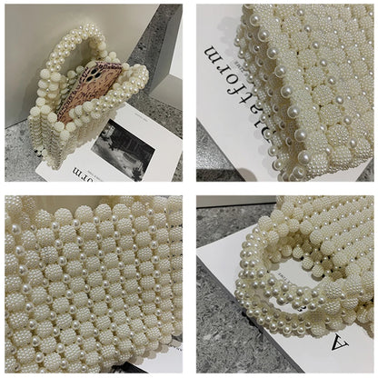 Women Pearl Handmade Beaded Handbags Ladies  Purse